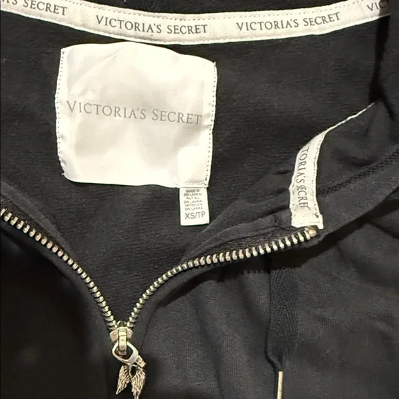 Victoria Secret Black Hooded Zip-Up Jacket with Belt - Picture 2 of 7